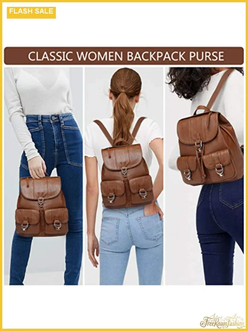 Faux Leather Mini Backpack Purse for Women, Drawstring Buckle Flap Daypack
